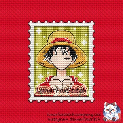 Red anime boy stamp cross stitch pattern