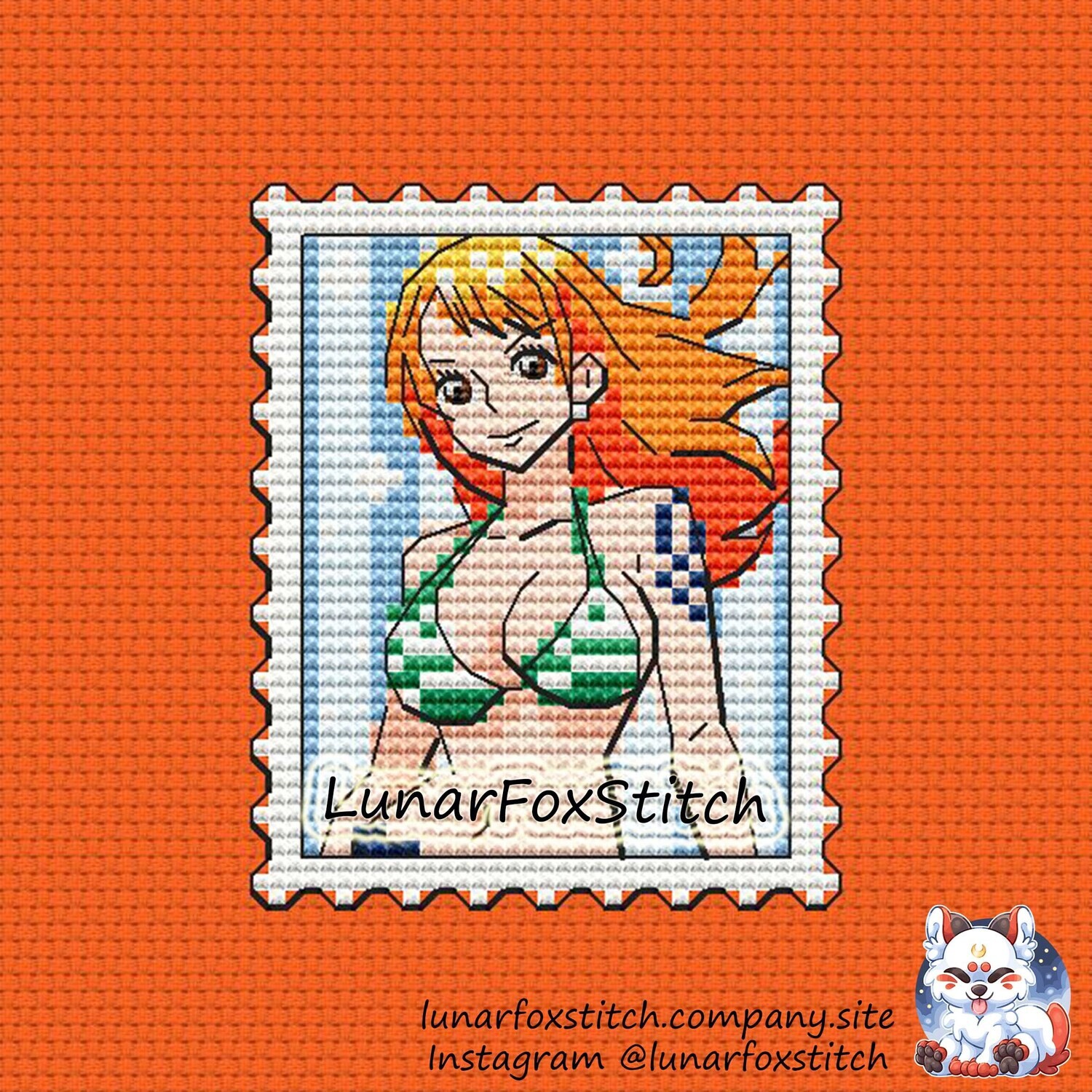Cute anime girl postage stamp cross stitch pattern