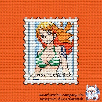 Cute anime girl postage stamp cross stitch pattern