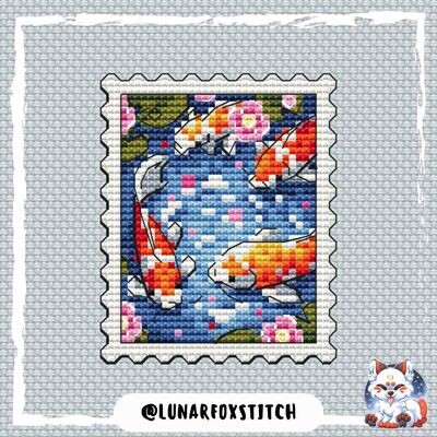 Japanese koi pond Stamp cross stitch pattern