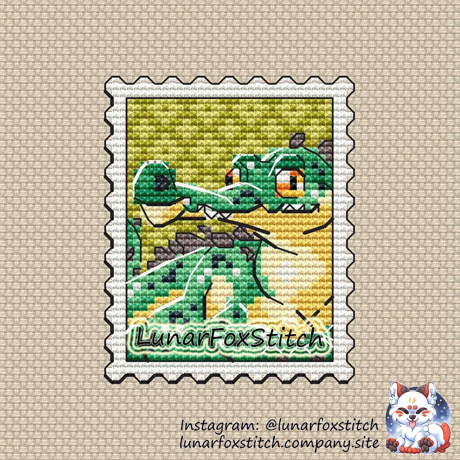Crocodile postage stamp cross stitch pattern