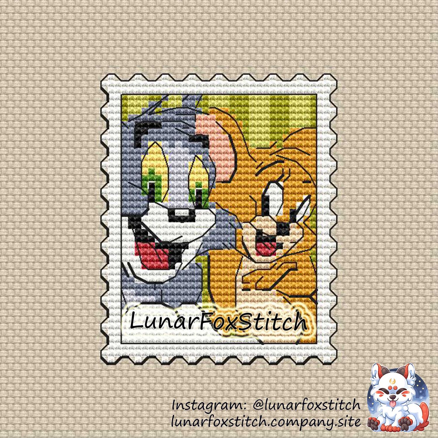 Cat and mouse postage stamp cross stitch pattern