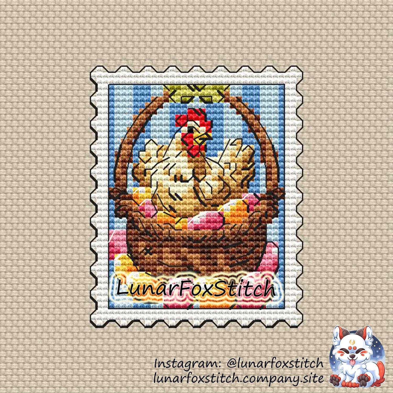 Easter chicken postage stamp cross stitch pattern