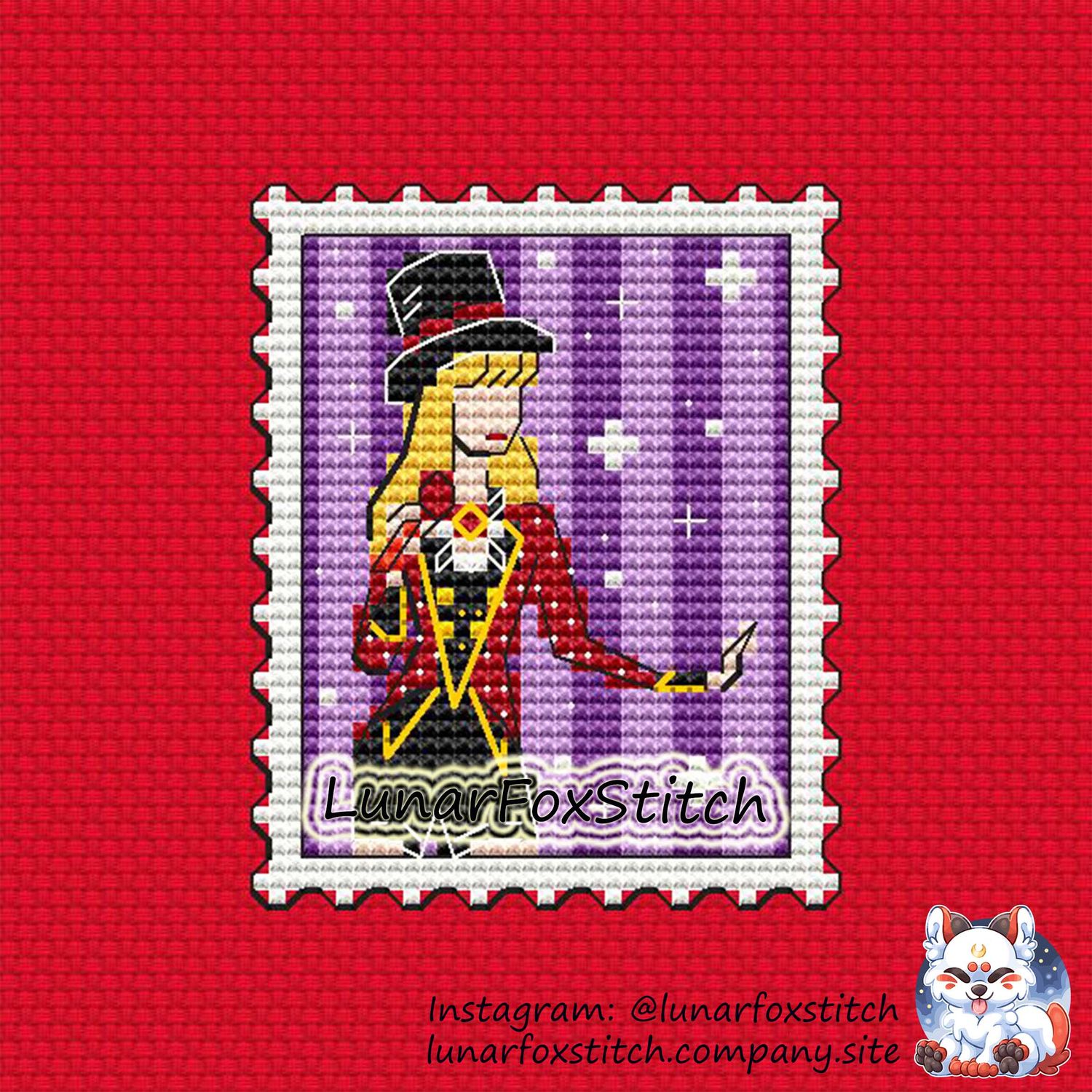 Girl singer postage stamp cross stitch pattern