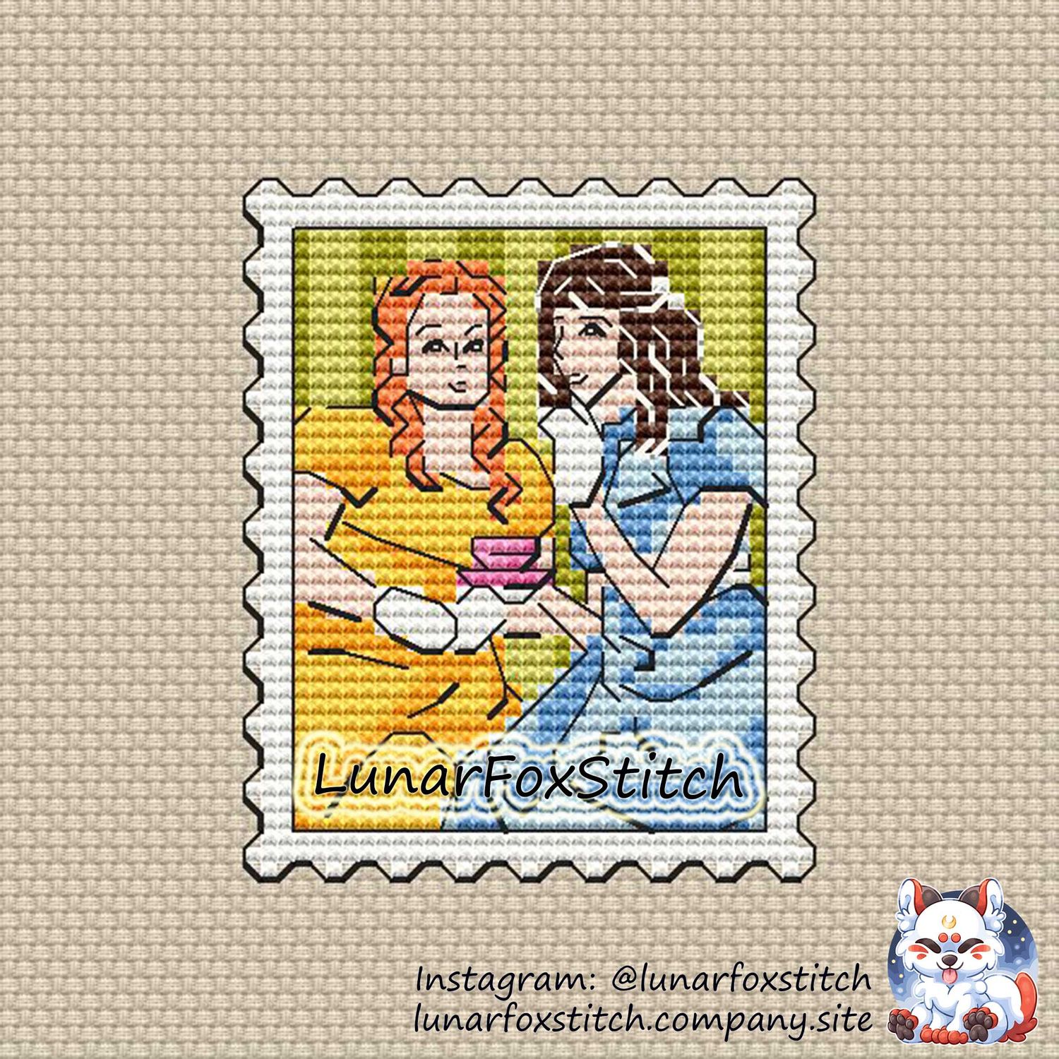 Girls postage stamp cross stitch pattern