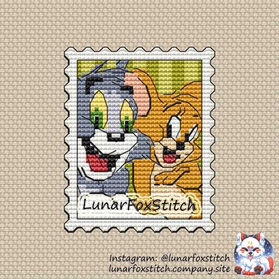 Cat and mouse postage stamp cross stitch pattern