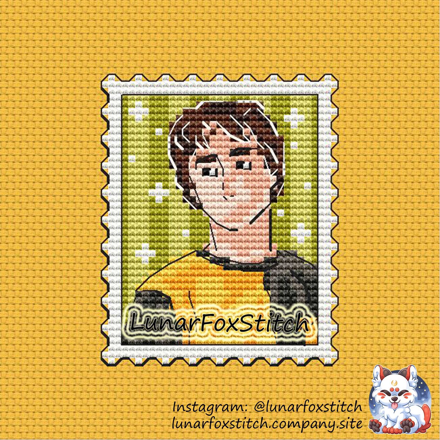 Wizard boy postage stamp cross stitch pattern