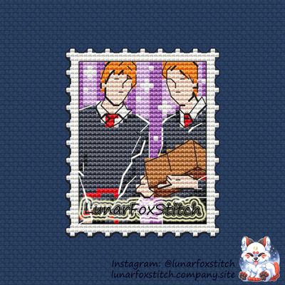 Twins, wizard, witch, magic school, Postage Stamp cross stitch pattern