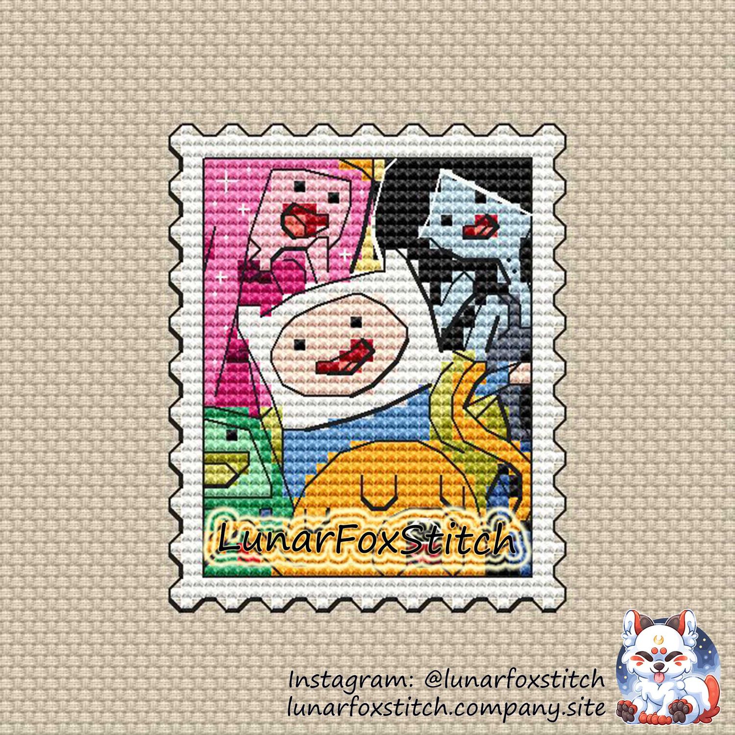 Colorful friends postage stamp cross stitch pattern