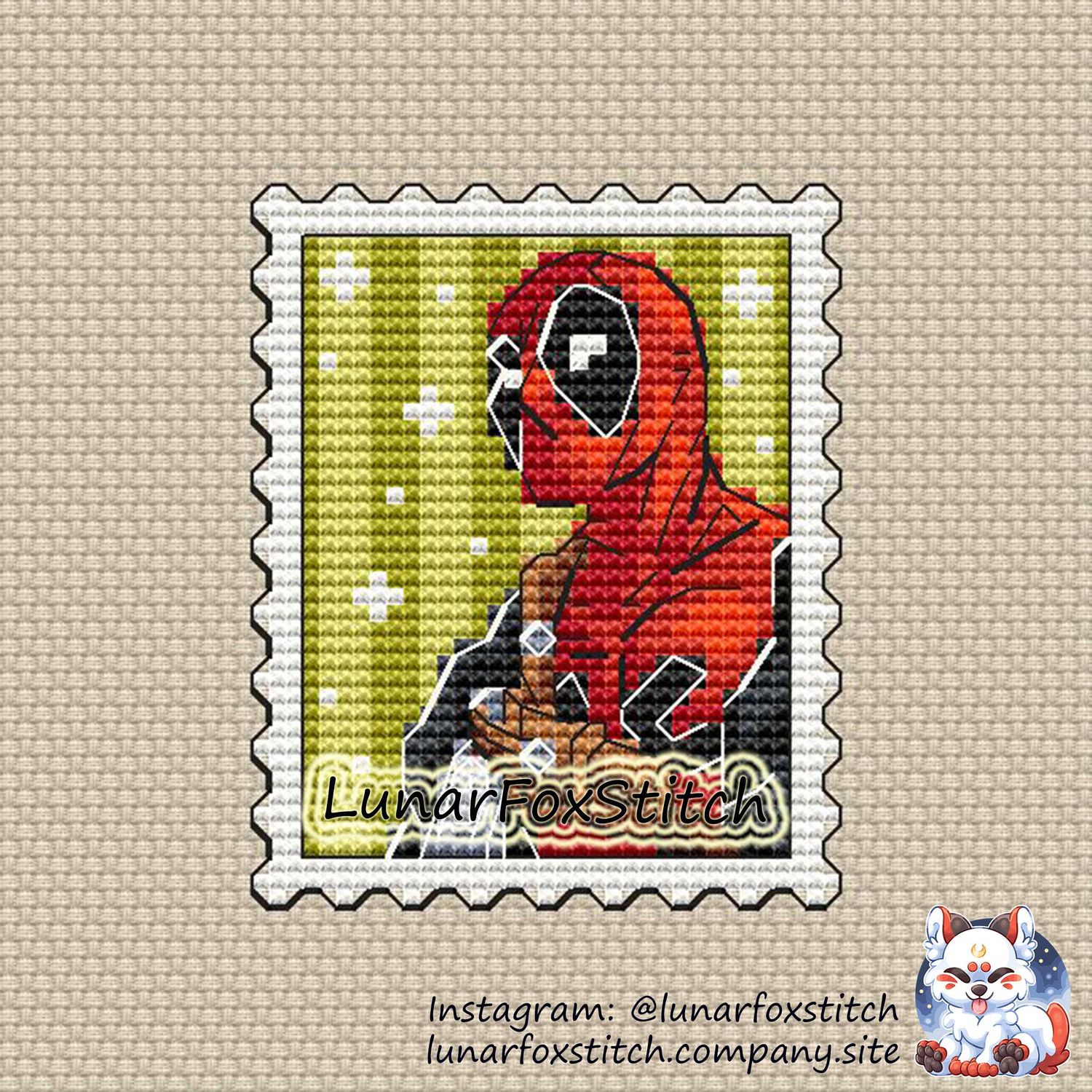 Superhero mutant postage stamp cross stitch pattern