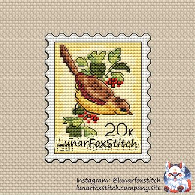 Reed parrotbill postage stamp cross stitch pattern