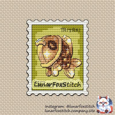 Taiyaki fish postage stamp cross stitch pattern