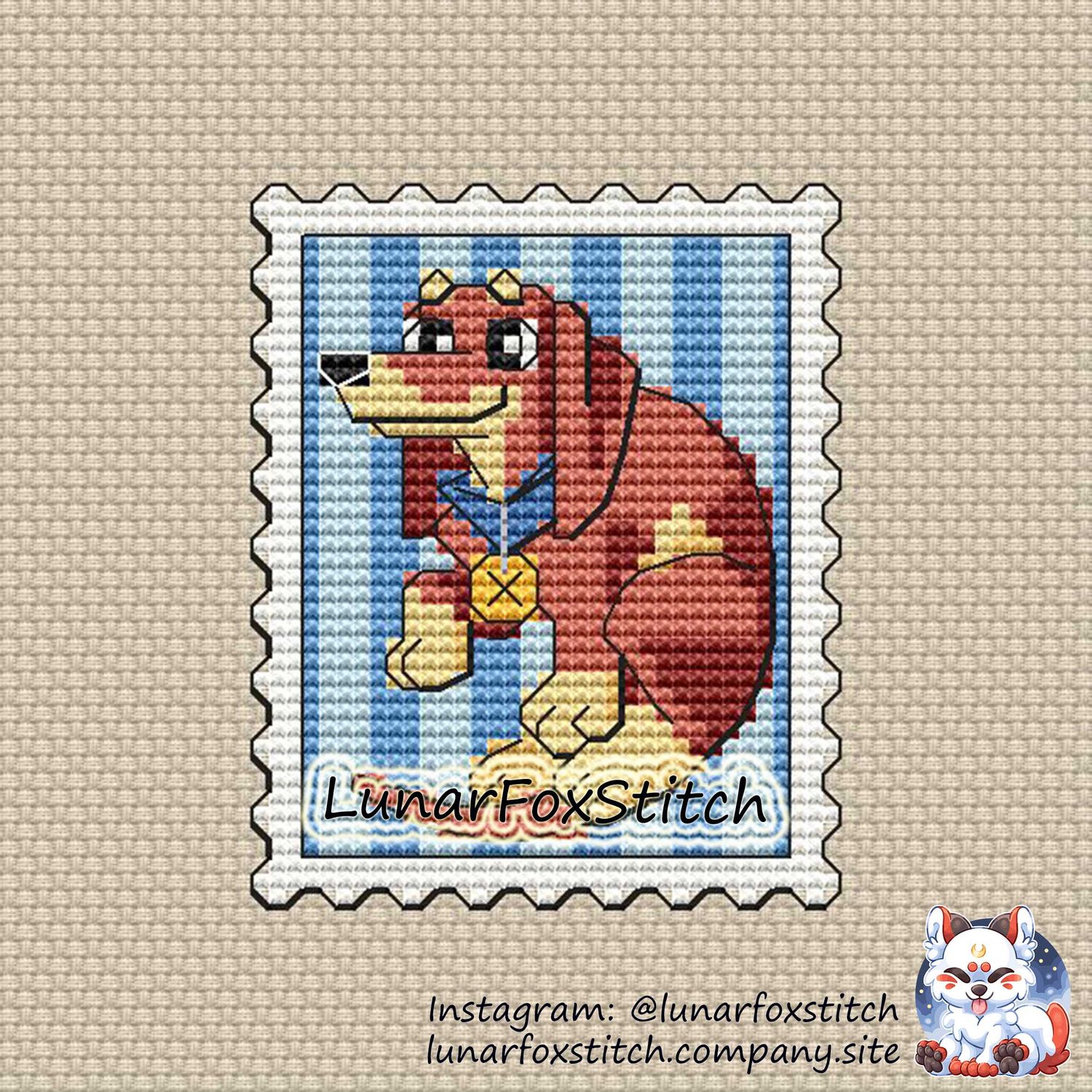 Dachshund dog postage stamp cross stitch pattern