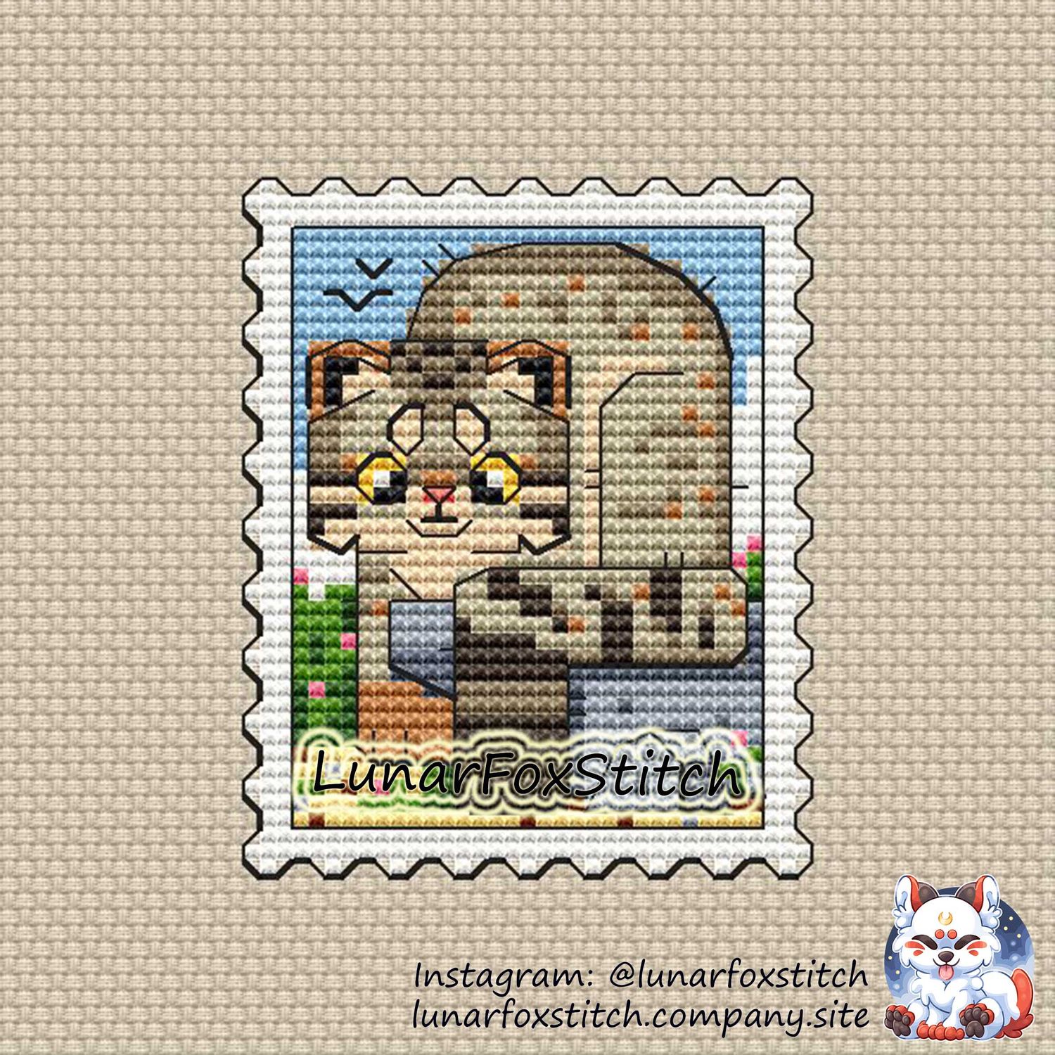 Manul postage stamp cross stitch pattern