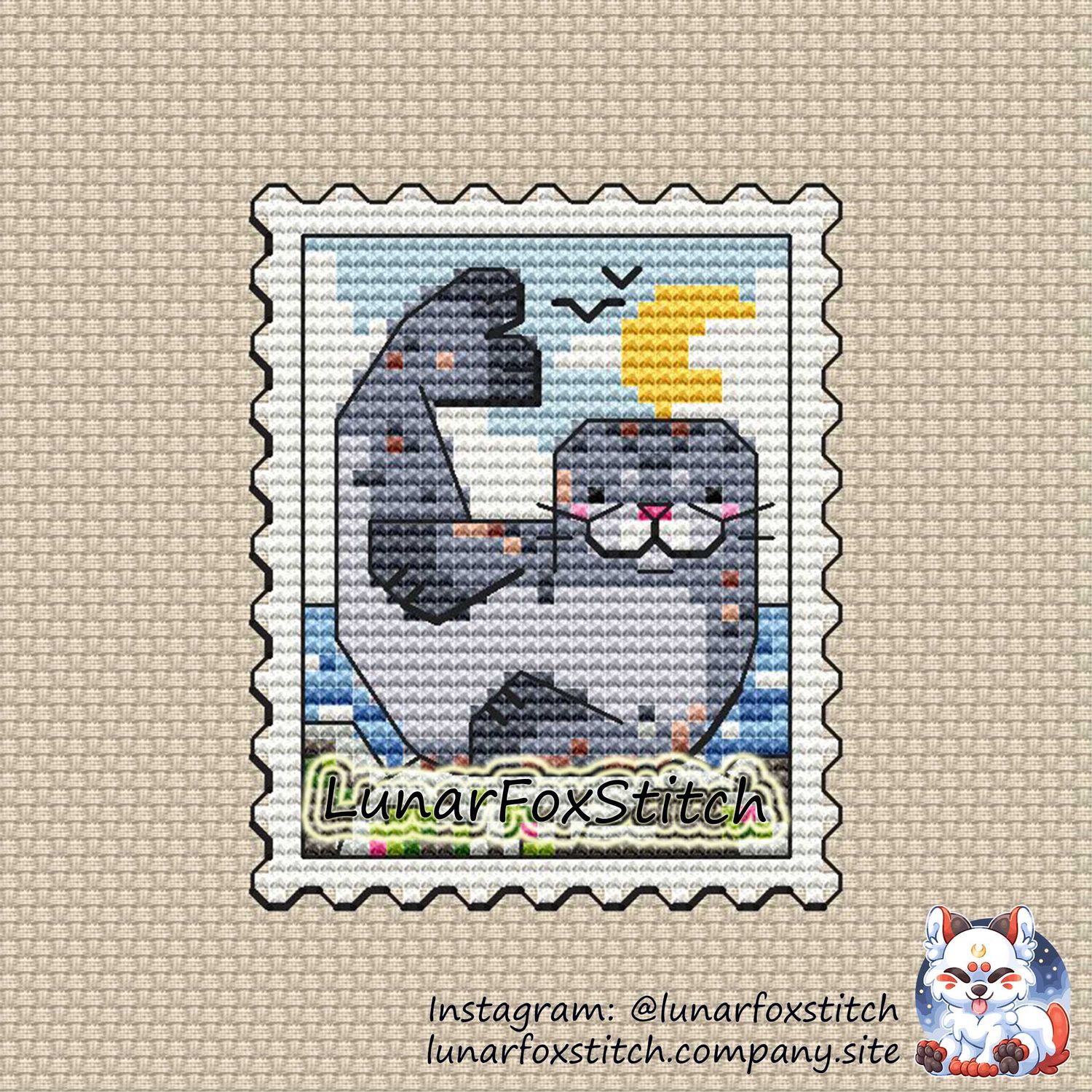 Seal postage stamp cross stitch pattern