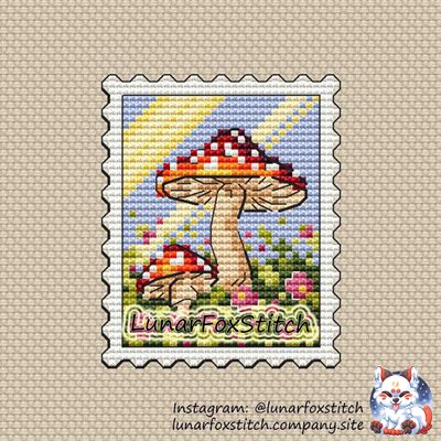 Fly agarics mushroom postage stamp cross stitch pattern