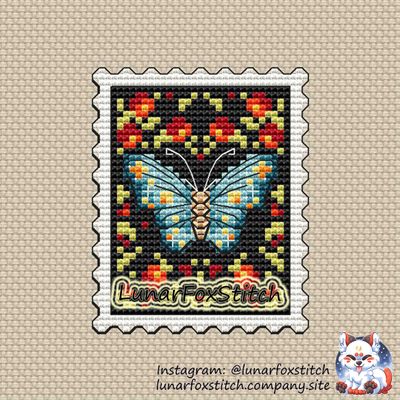 Moth postage stamp cross stitch pattern