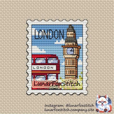 London England postage stamp cross stitch pattern