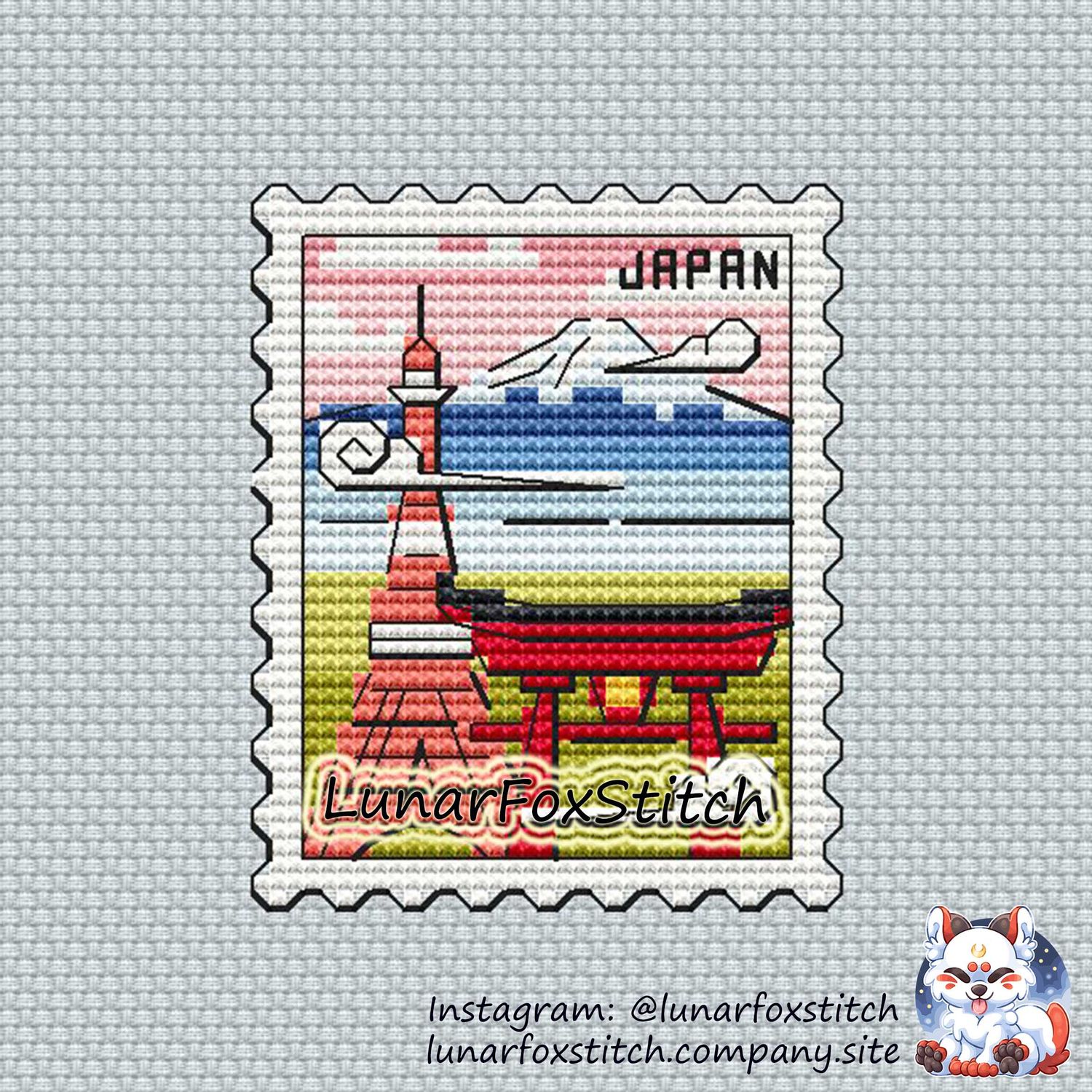 Japan postage stamp cross stitch pattern