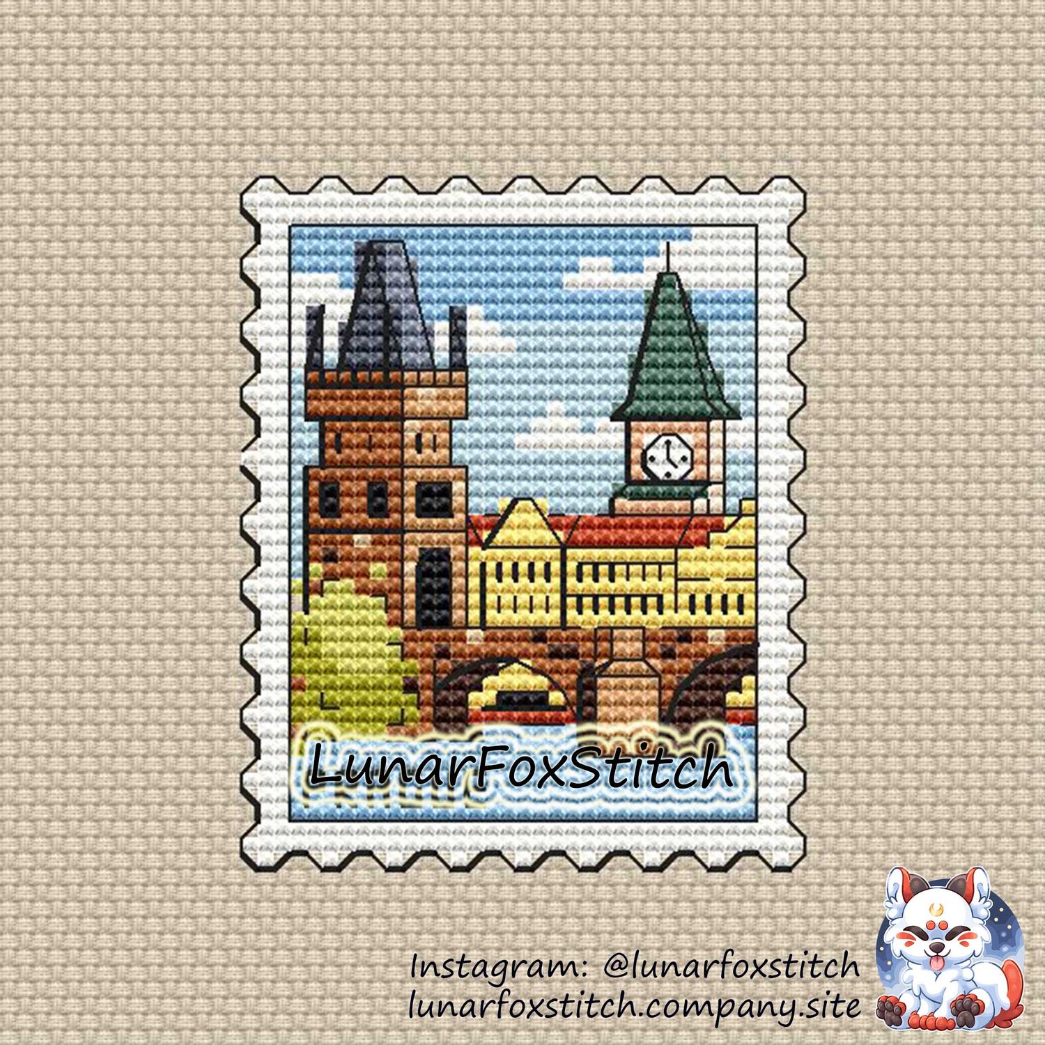 Prague postage stamp cross stitch pattern