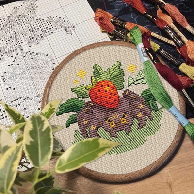 Strawberry spider cross stitch pattern
