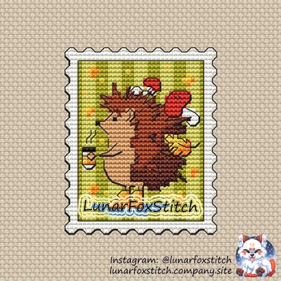 Autumn hedgehog postage stamp cross stitch pattern