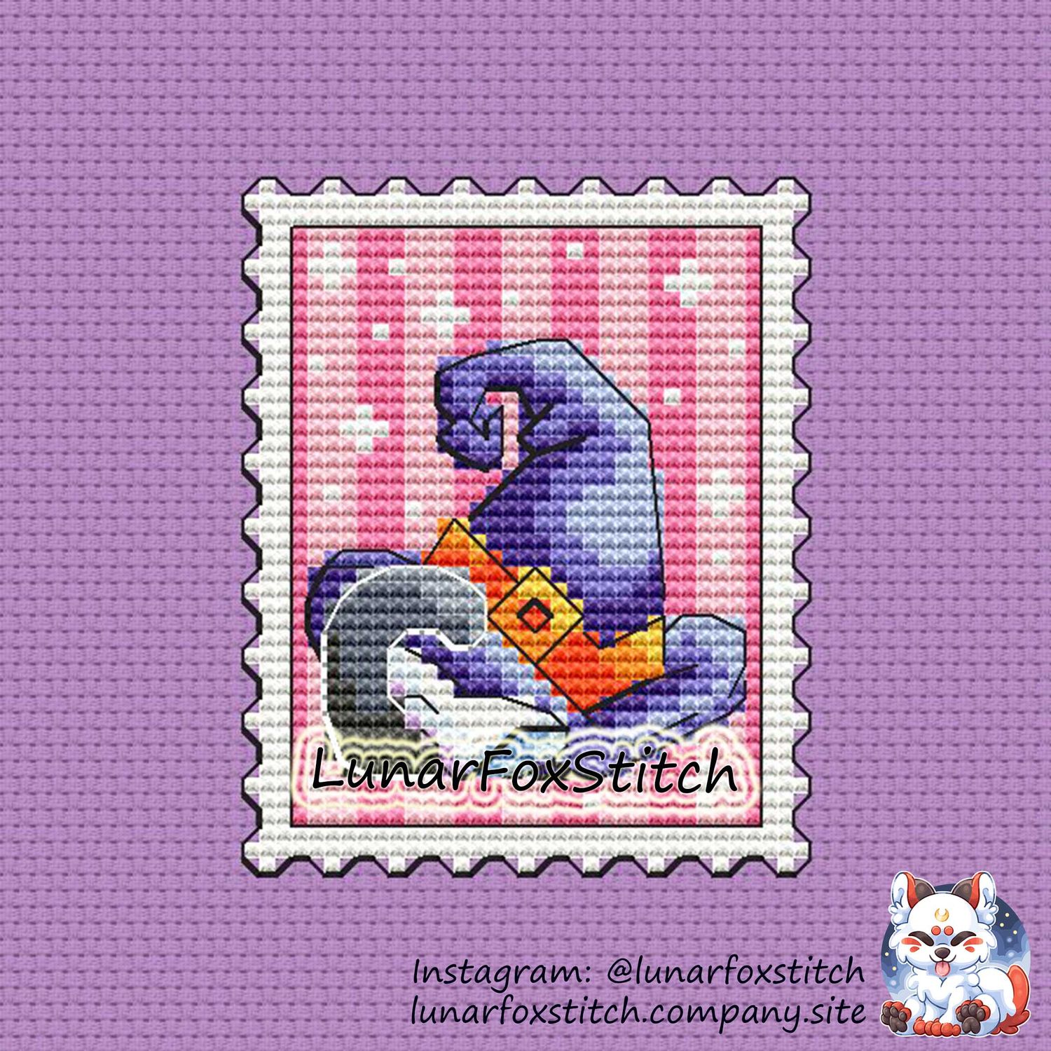 Ghost cat - Witch&#39;s hat Halloween postage stamp cross stitch pattern