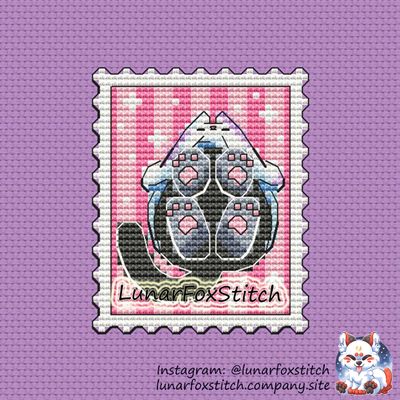 Ghost cat - Paws Halloween postage stamp cross stitch pattern