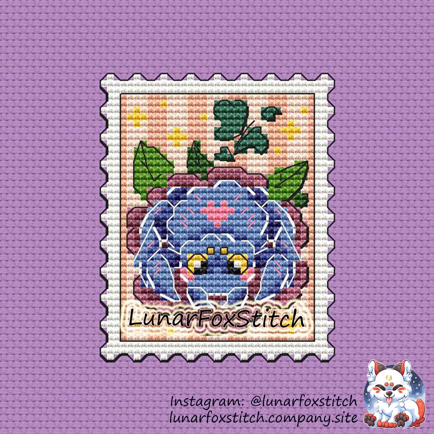 Spider - heart postage stamp cross stitch pattern