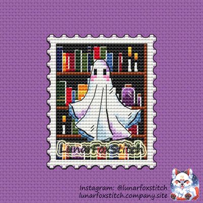 Ghost - library Halloween postage stamp cross stitch pattern