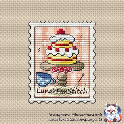 Tea time postage stamp cross stitch pattern