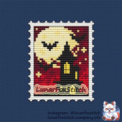 Halloween house postage stamp cross stitch pattern