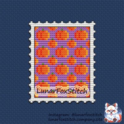 Pumpkin Stamp Halloween postage cross stitch pattern