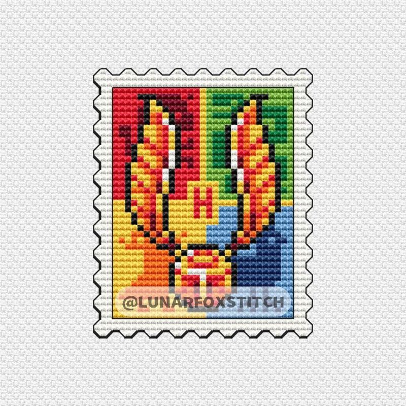 Wizard school broom game golden ball postage stamp cross stitch pattern