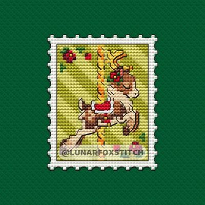 Christmas deer - merry go round - postage stamp cross stitch pattern
