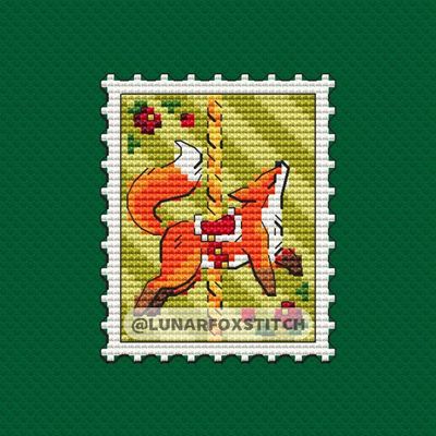 Christmas fox - merry go round - postage stamp cross stitch pattern