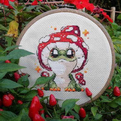 Mushroom frog cross stitch pattern