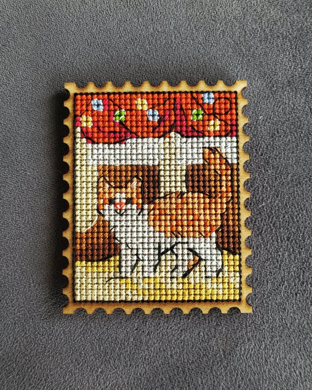 Cat christmas postage stamp cross stitch pattern