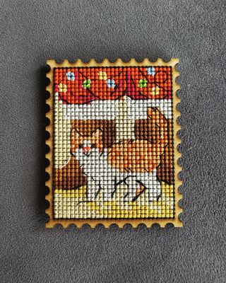 Cat christmas postage stamp cross stitch pattern