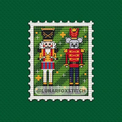 Christmas Nutcrackers and Mouse postage stamp cross stitch pattern