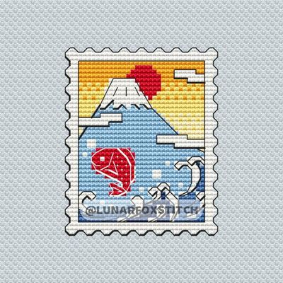 Mount Fuji Japan postage stamp cross stitch pattern