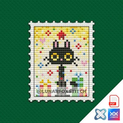 Cat christmas tree postage stamp cross stitch pattern