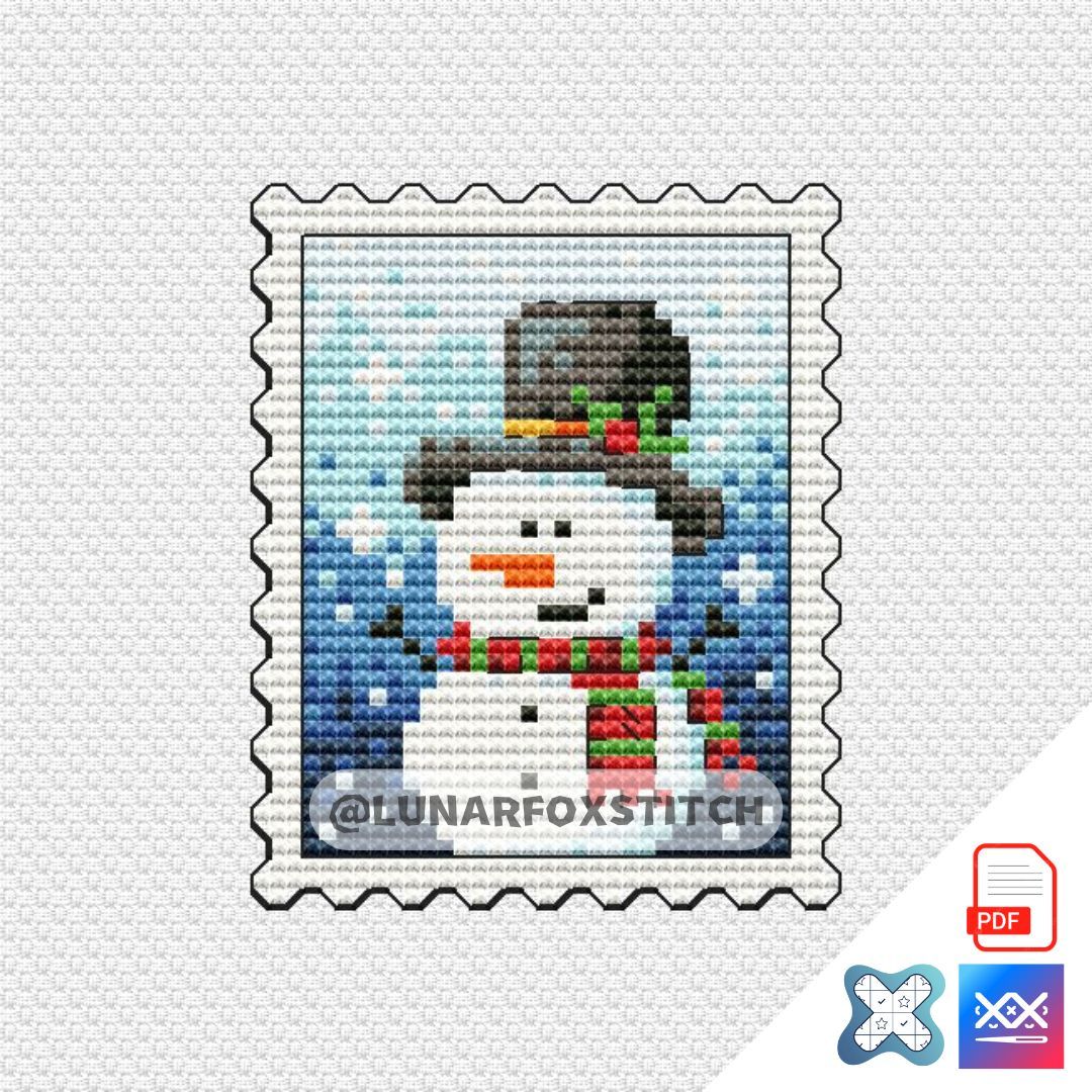 Snowman Christmas postage stamp cross stitch pattern