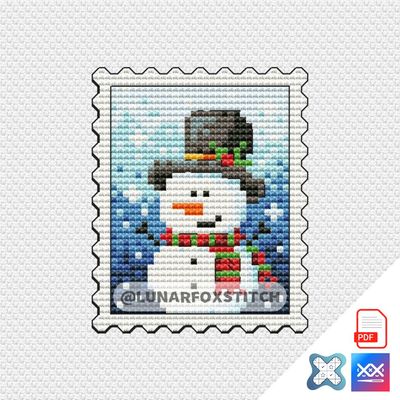 Snowman Christmas postage stamp cross stitch pattern