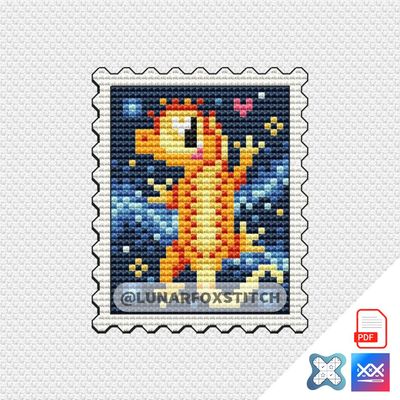 Crested gecko postage stamp cross stitch pattern