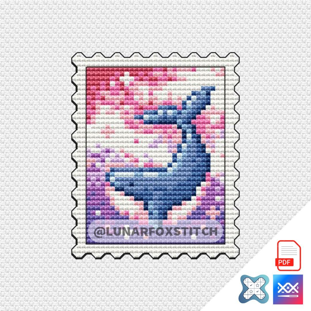Space whale postage stamp cross stitch pattern