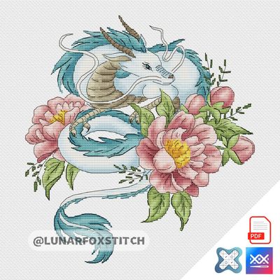 Dragon and flowers cross stitch pattern