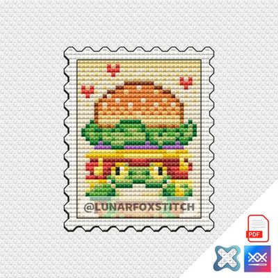 Frogburger postage stamp cross stitch pattern