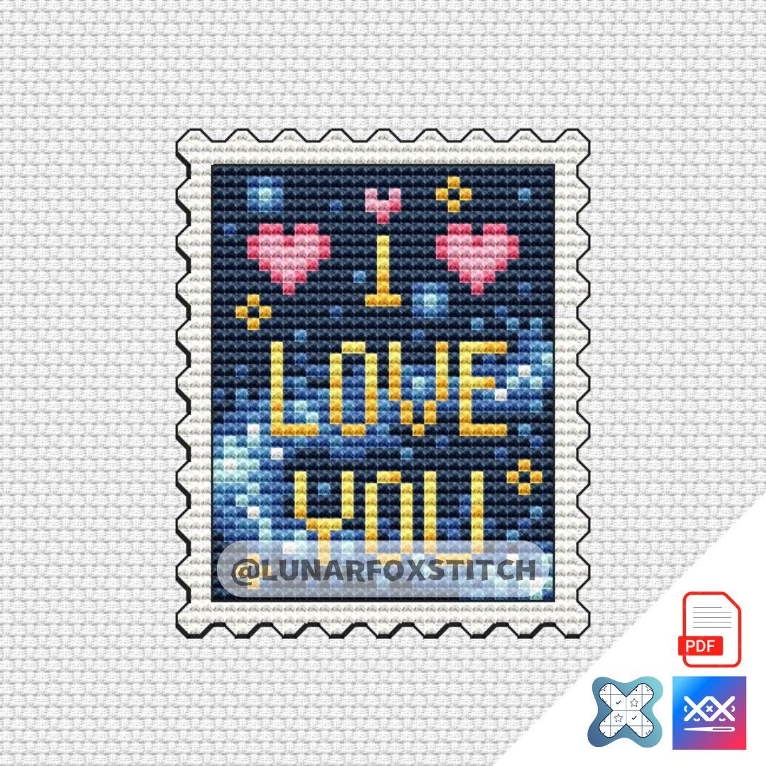 I love you postage stamp cross stitch pattern