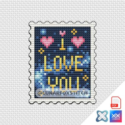 I love you postage stamp cross stitch pattern
